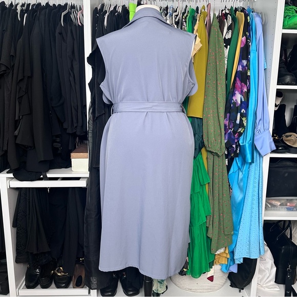 SOCIETY+ BLUE GREY OVERSIZED COLLAR BELTED VEST - Picture 4 of 5